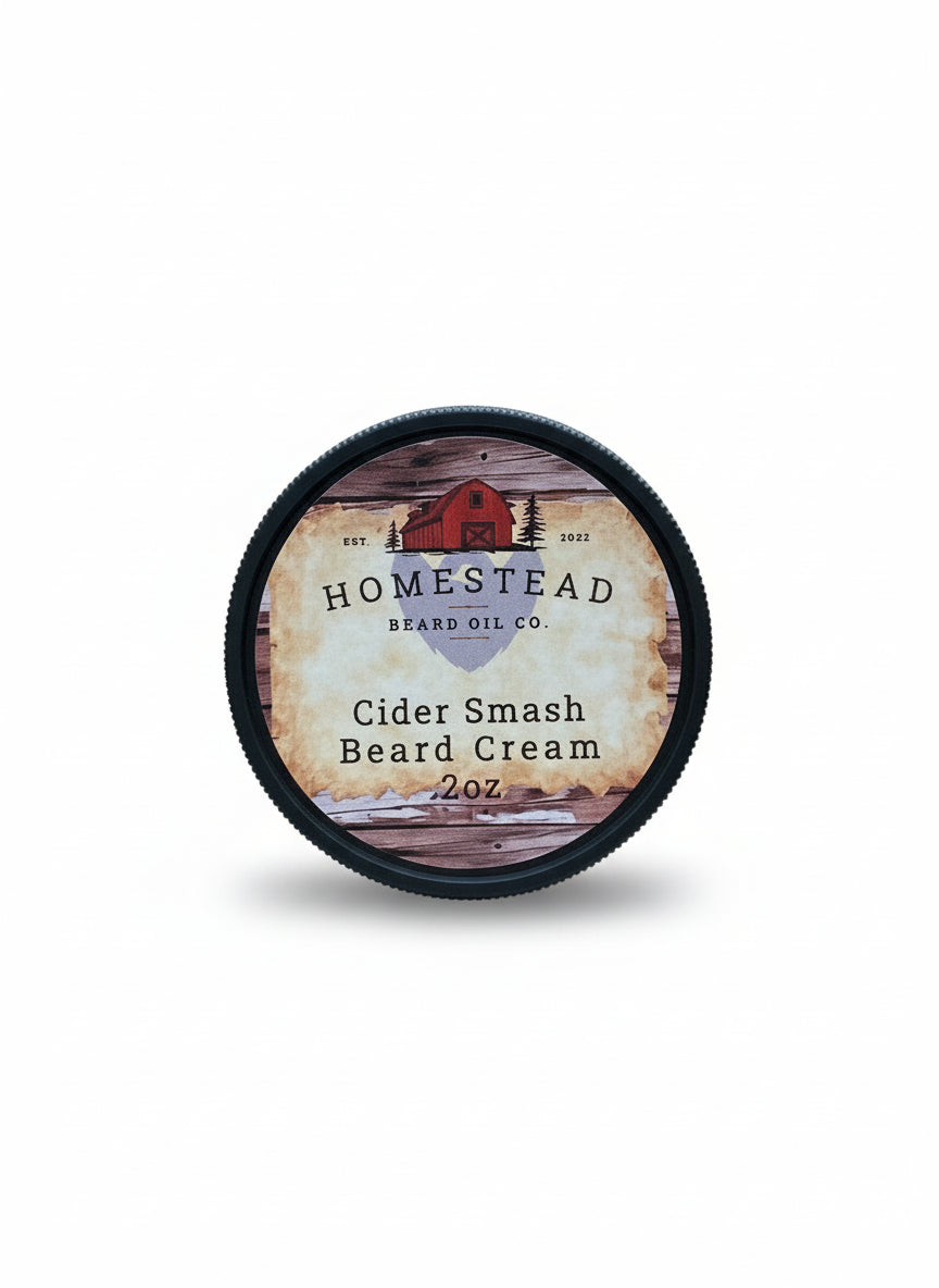 Homestead Beard Oil Co. Cider Smash Beard Cream container on a natural background