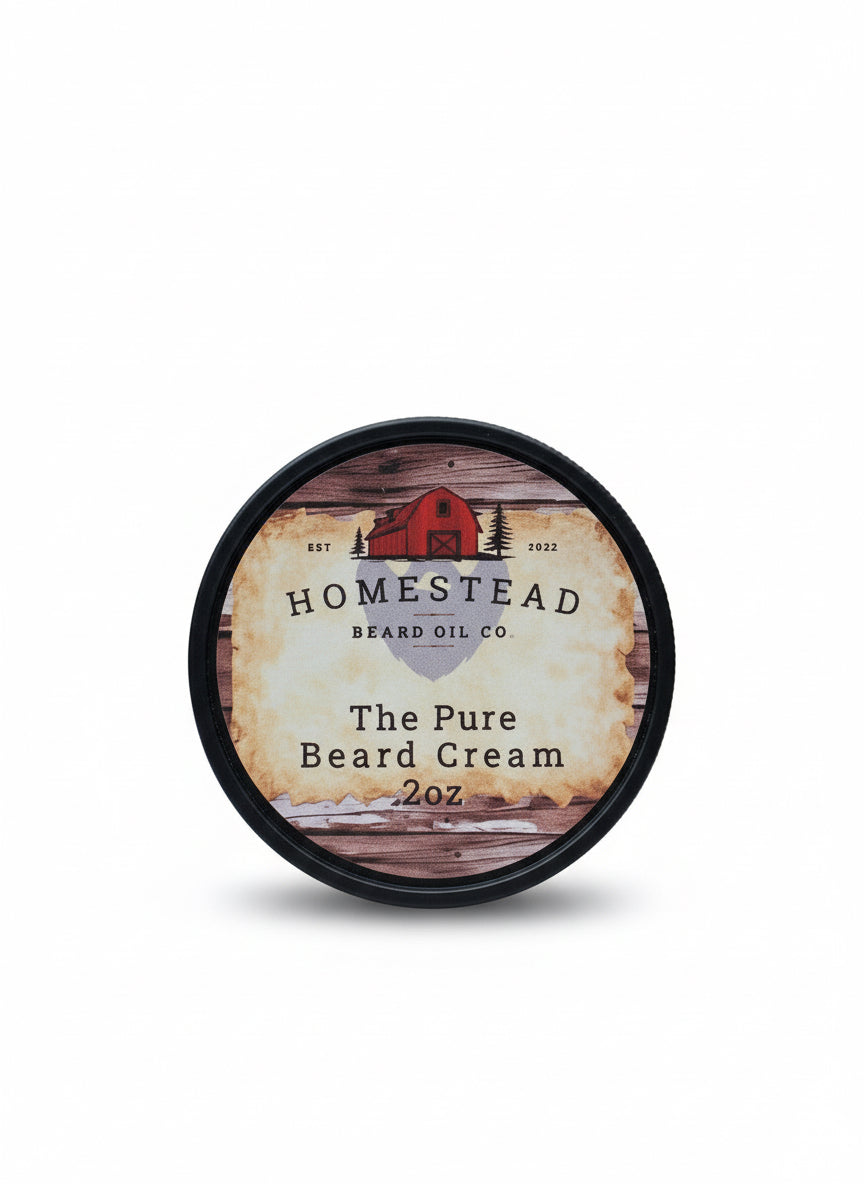 Homestead Beard Oil Co. product on a straw background with water and sky in the background
