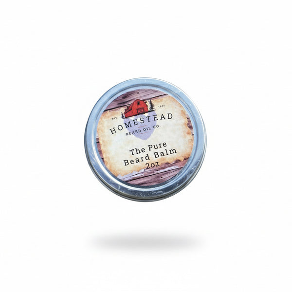 Homestead Beard Oil Co. The Pure Beard Balm container on a natural background