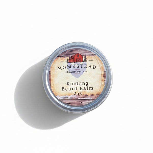 Homestead Beard Oil Co. Kindling Beard Balm container on a natural background