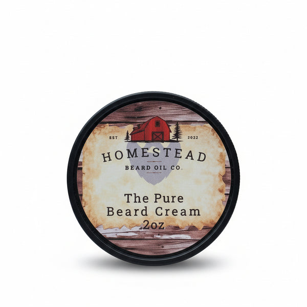 Homestead Beard Oil Co. product on a straw background with water and sky in the background