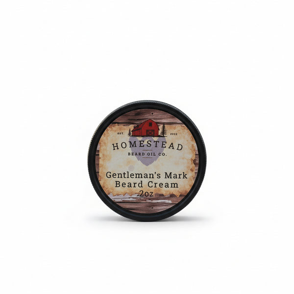 Homestead Beard Oil Co. Gentleman's Mark Beard Cream container lid on grass