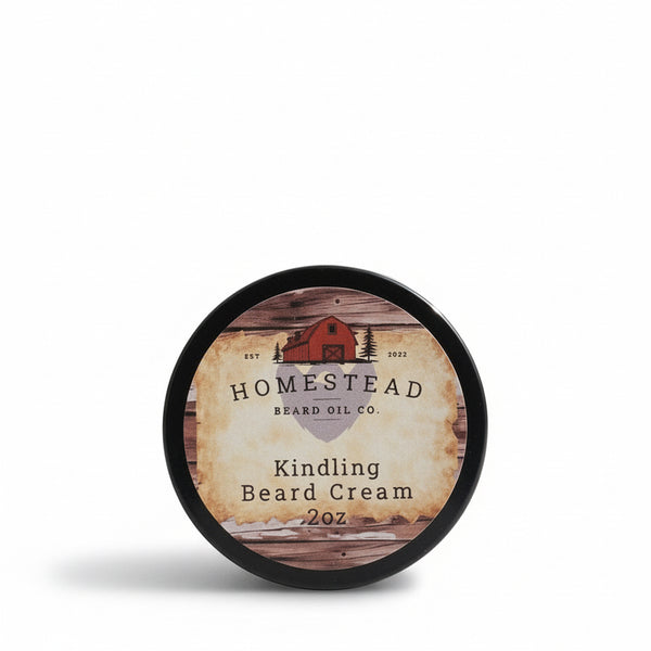 Homestead Beard Oil Co. Kindling Beard Cream container on a grassy background