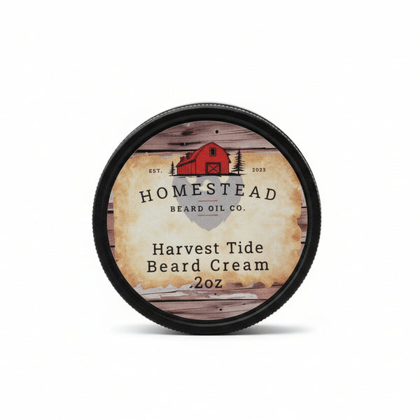 Harvest Tide beard cream in a solid white background.