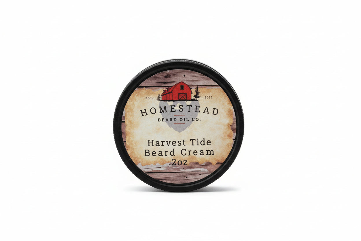 Harvest Tide beard cream in a solid white background.