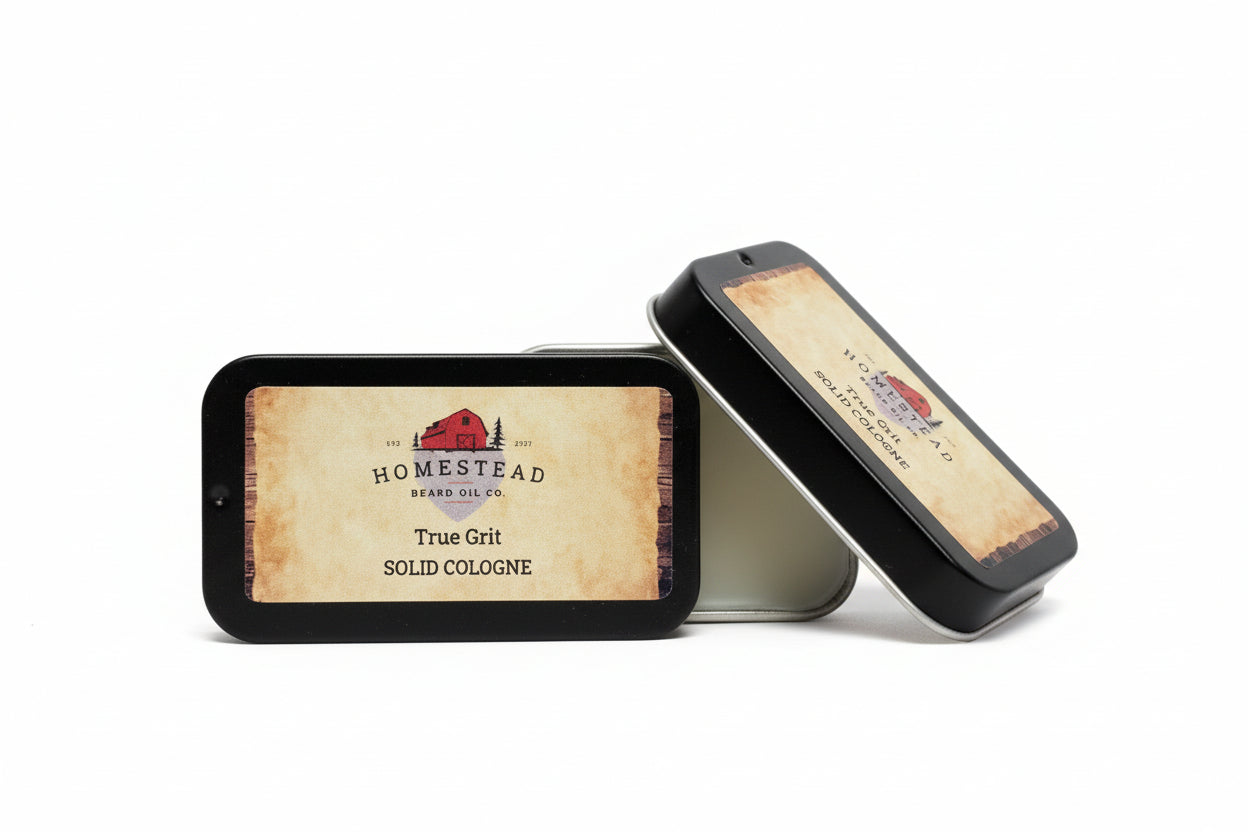 Solid cologne tins in a solid white background