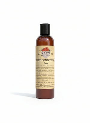 Bottle of beard conditioner on a textured surface